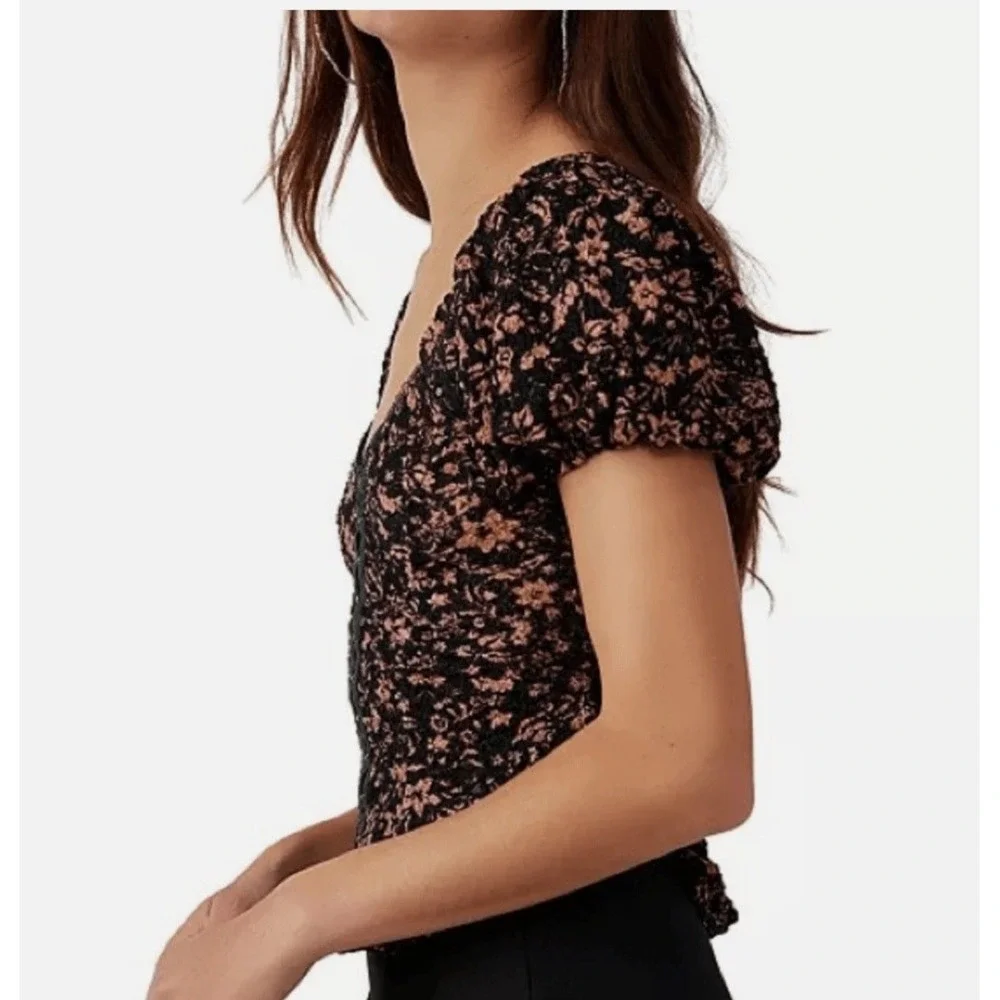Free People Oh Baby Floral Print Corset Lace Top Size XS